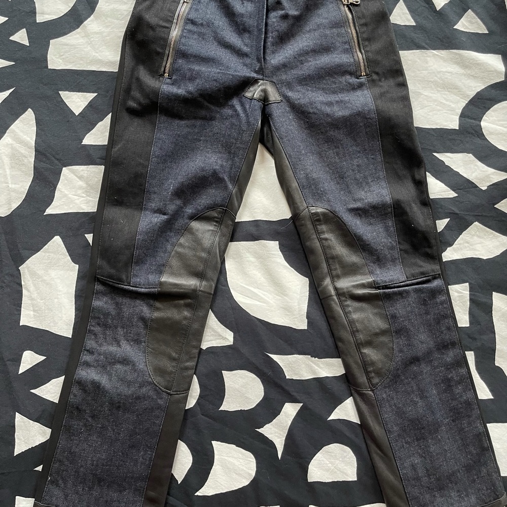 RAG BONE PANEL ILFORD LEATHER DENIM BIKER JEANS BLACK NEW USA SIZE 2